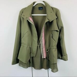 Greylin Women's Small Olive Green Utility Jacket Woven Trim Drawstring Waist